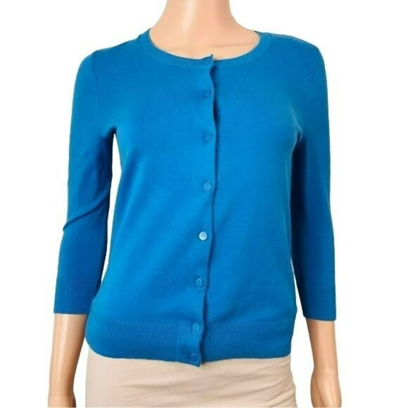 2/$25 TALBOTS Petites Pima Cotton Blue Cardigan Sweater Size Petite - Picture 1 of 7